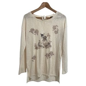 LC Lauren Conrad Cream Sweater with Floral and Deer Design